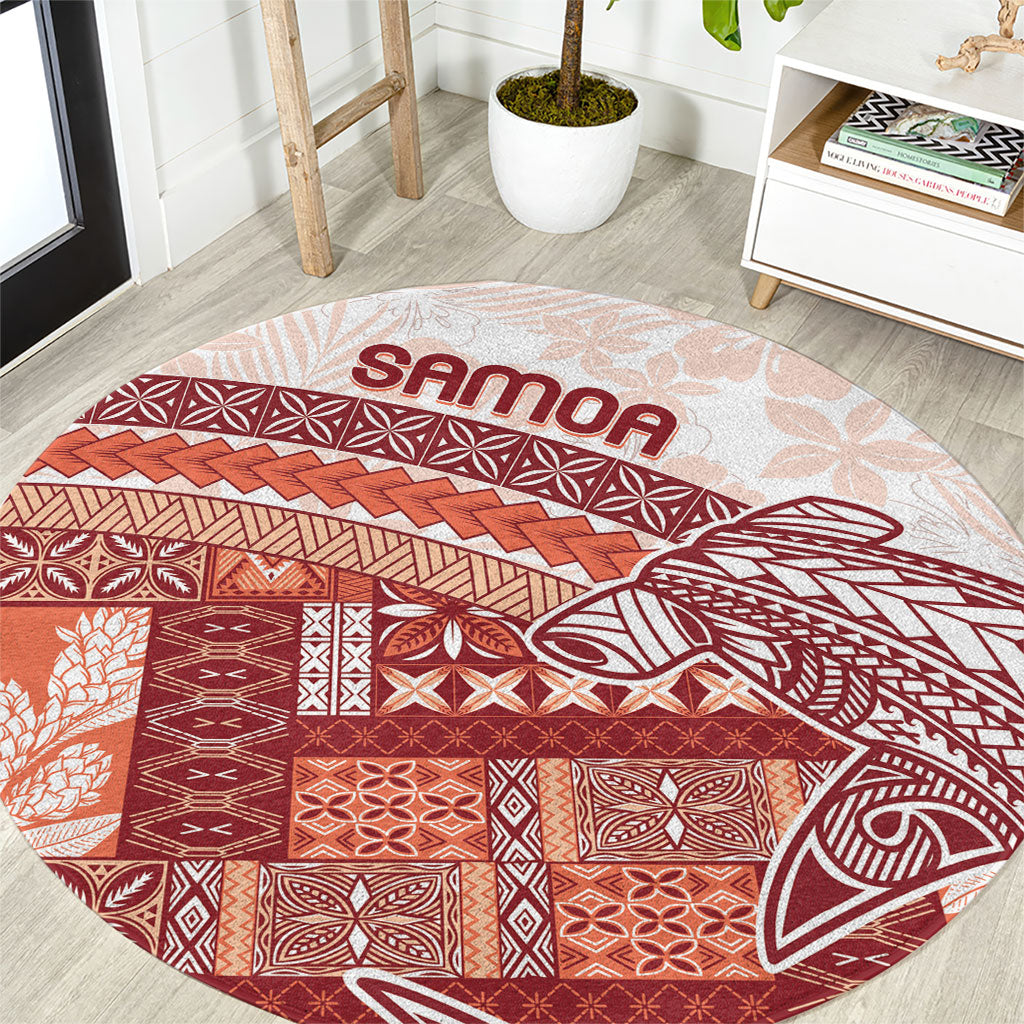 Samoa Mamanu Siapo Crimson Round Carpet Tatau Malie LT7 Red - Polynesian Pride