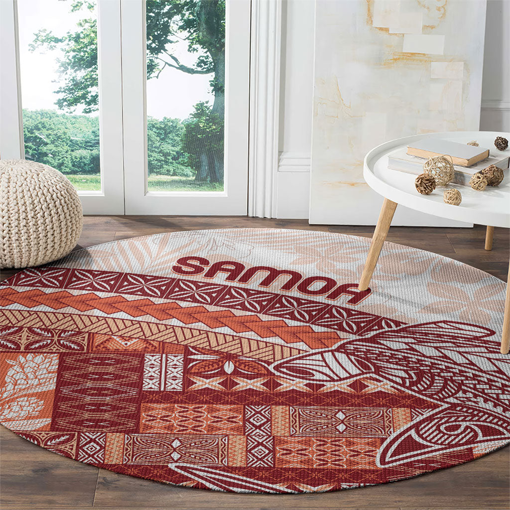 Samoa Mamanu Siapo Crimson Round Carpet Tatau Malie