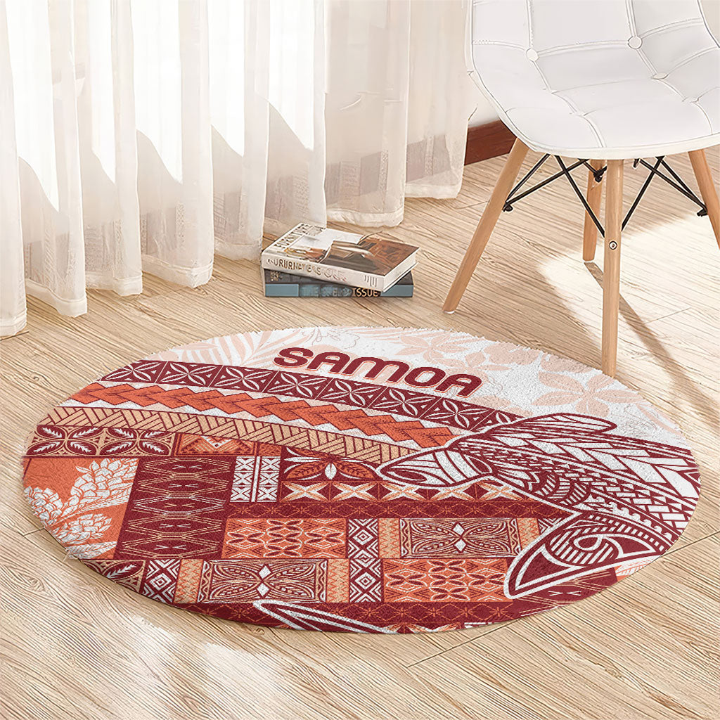 Samoa Mamanu Siapo Crimson Round Carpet Tatau Malie