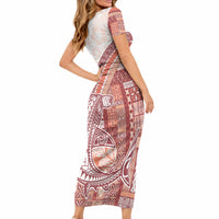 Samoa Mamanu Siapo Crimson Short Sleeve Bodycon Dress Tatau Malie