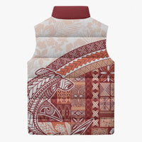 Samoa Mamanu Siapo Crimson Sleeveless Puffer Jacket Tatau Malie