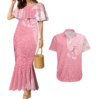 Personalised New Zealand Couples Matching Mermaid Dress and Hawaiian Shirt Pink Ribbon Tattoo Mix Silver Fern LT7 Pink - Polynesian Pride