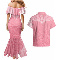 Personalised New Zealand Couples Matching Mermaid Dress and Hawaiian Shirt Pink Ribbon Tattoo Mix Silver Fern LT7 - Polynesian Pride