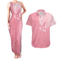 Personalised New Zealand Couples Matching Tank Maxi Dress and Hawaiian Shirt Pink Ribbon Tattoo Mix Silver Fern LT7 Pink - Polynesian Pride