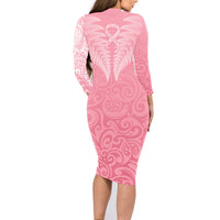 Personalised New Zealand Family Matching Long Sleeve Bodycon Dress and Hawaiian Shirt Pink Ribbon Tattoo Mix Silver Fern LT7 - Polynesian Pride