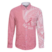 Personalised New Zealand Family Matching Off Shoulder Short Dress and Hawaiian Shirt Pink Ribbon Tattoo Mix Silver Fern LT7 Dad's Shirt - Long Sleeve Pink - Polynesian Pride