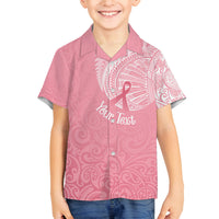 Personalised New Zealand Family Matching Summer Maxi Dress and Hawaiian Shirt Pink Ribbon Tattoo Mix Silver Fern LT7 Son's Shirt Pink - Polynesian Pride