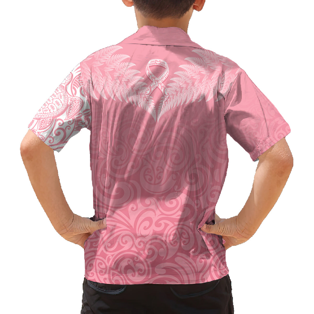 Personalised New Zealand Family Matching Tank Maxi Dress and Hawaiian Shirt Pink Ribbon Tattoo Mix Silver Fern LT7 - Polynesian Pride