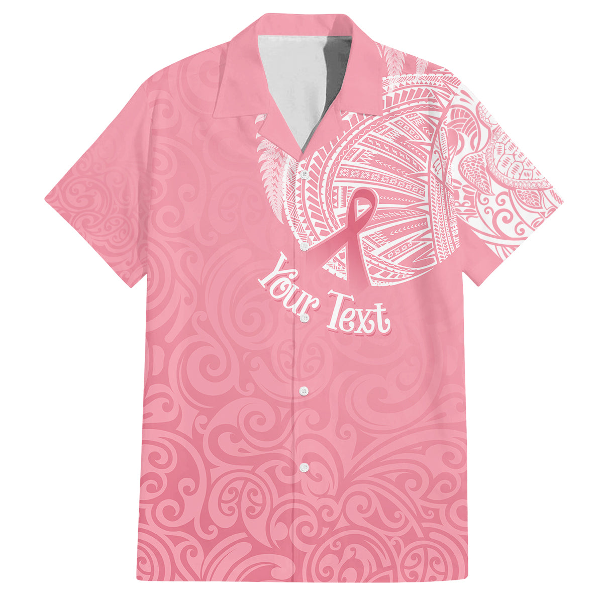 Personalised New Zealand Family Matching Tank Maxi Dress and Hawaiian Shirt Pink Ribbon Tattoo Mix Silver Fern LT7 Dad's Shirt - Short Sleeve Pink - Polynesian Pride