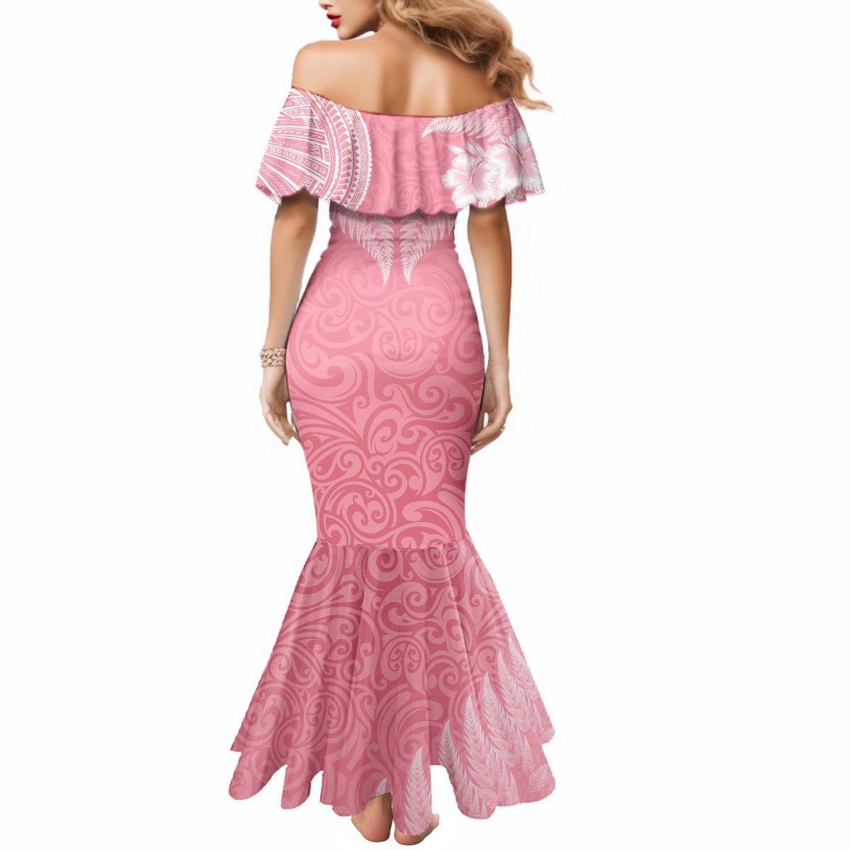 personalised-new-zealand-mermaid-dress-pink-ribbon-tattoo-mix-silver-fern