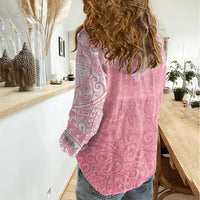 Personalised New Zealand Women Casual Shirt Pink Ribbon Tattoo Mix Silver Fern LT7 - Polynesian Pride