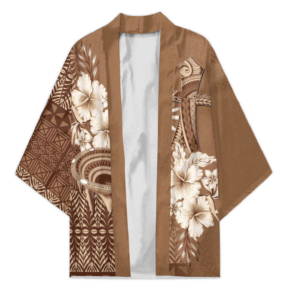 Tonga Ngatu Kupesi Brown Tapa Kimono Koe Otua Mo Tonga Ko Hoku Tofia LT7 Unisex Mocha - Polynesian Pride