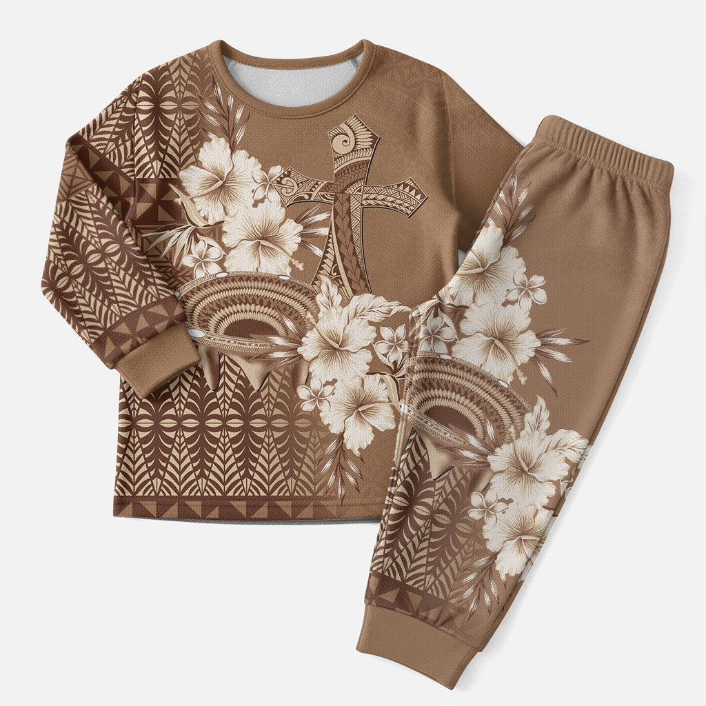 Tonga Ngatu Kupesi Brown Tapa Christmas Pajama Set Koe Otua Mo Tonga Ko Hoku Tofia LT7 Men Mocha - Polynesian Pride