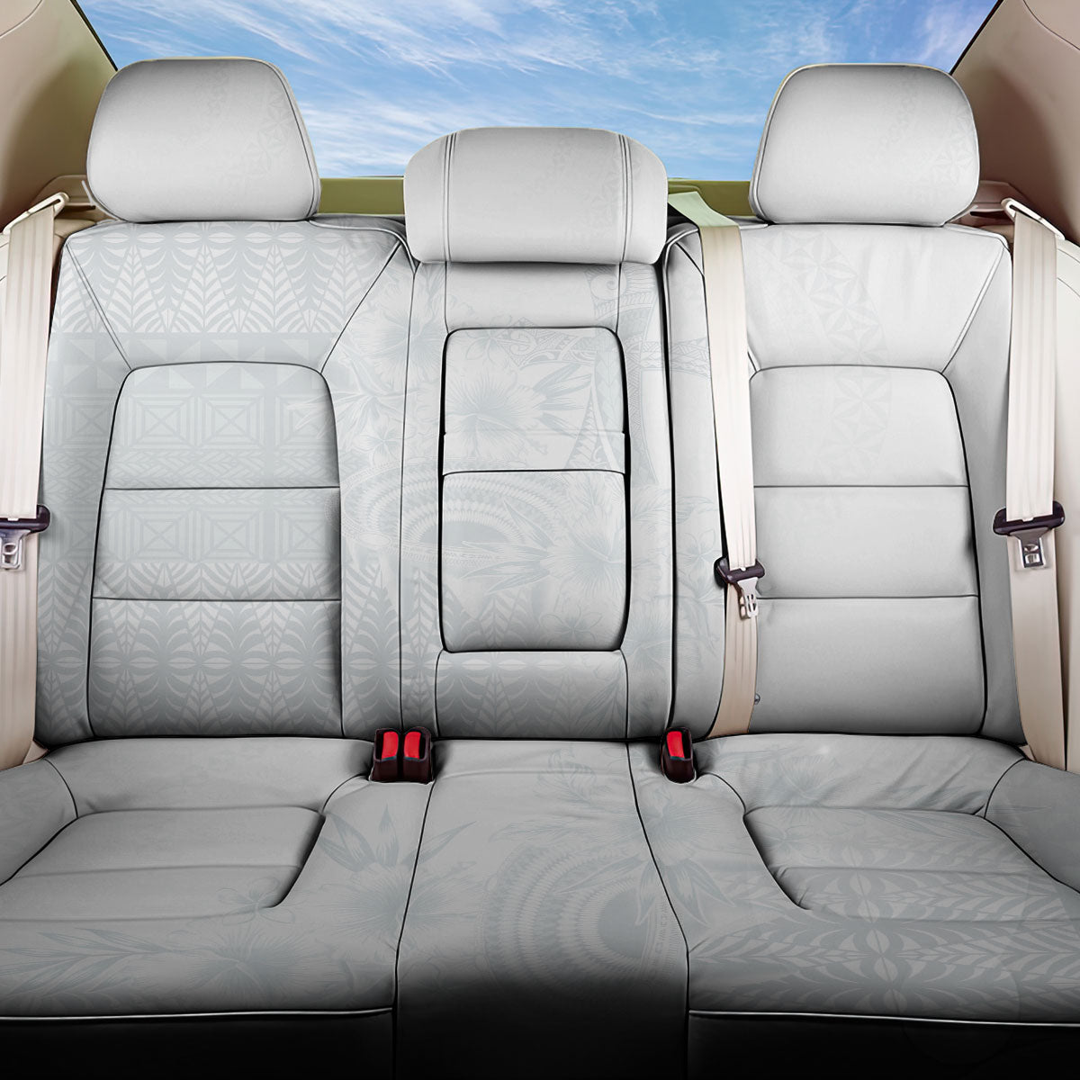 Tonga Ngatu Kupesi White Sunday Fakame Back Car Seat Cover Koe Otua Mo Tonga Ko Hoku Tofia LT7 One Size White - Polynesian Pride