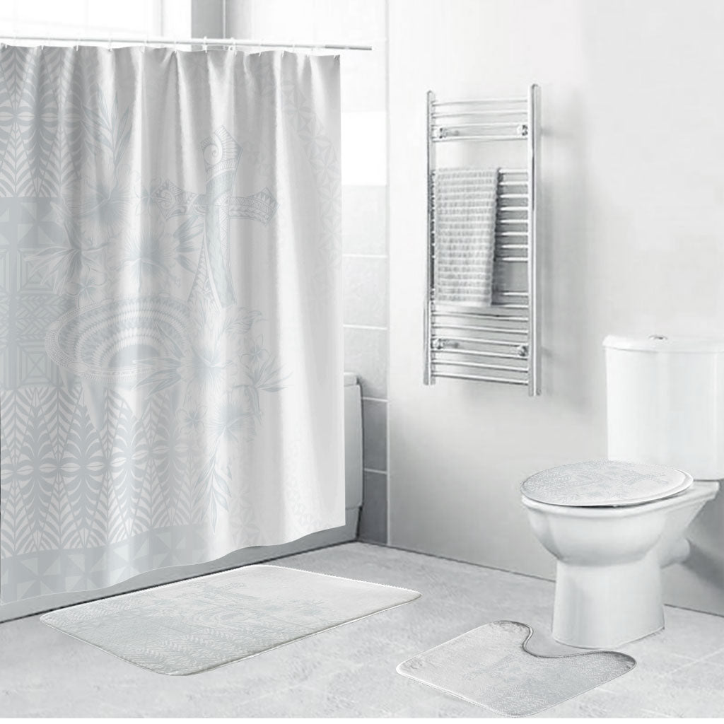 Tonga Ngatu Kupesi White Sunday Fakame Bathroom Set Koe Otua Mo Tonga Ko Hoku Tofia LT7 Bathroom Set (4 pcs) White - Polynesian Pride