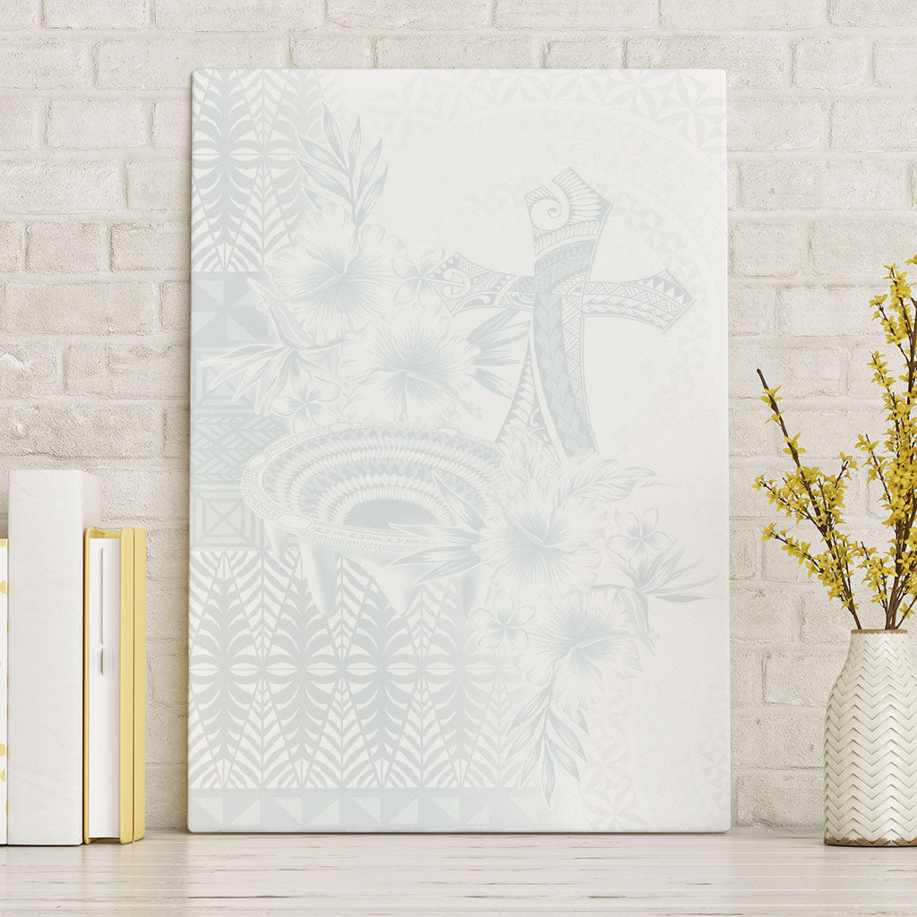 Tonga Ngatu Kupesi White Sunday Fakame Canvas Wall Art Koe Otua Mo Tonga Ko Hoku Tofia LT7 Without Frame White - Polynesian Pride