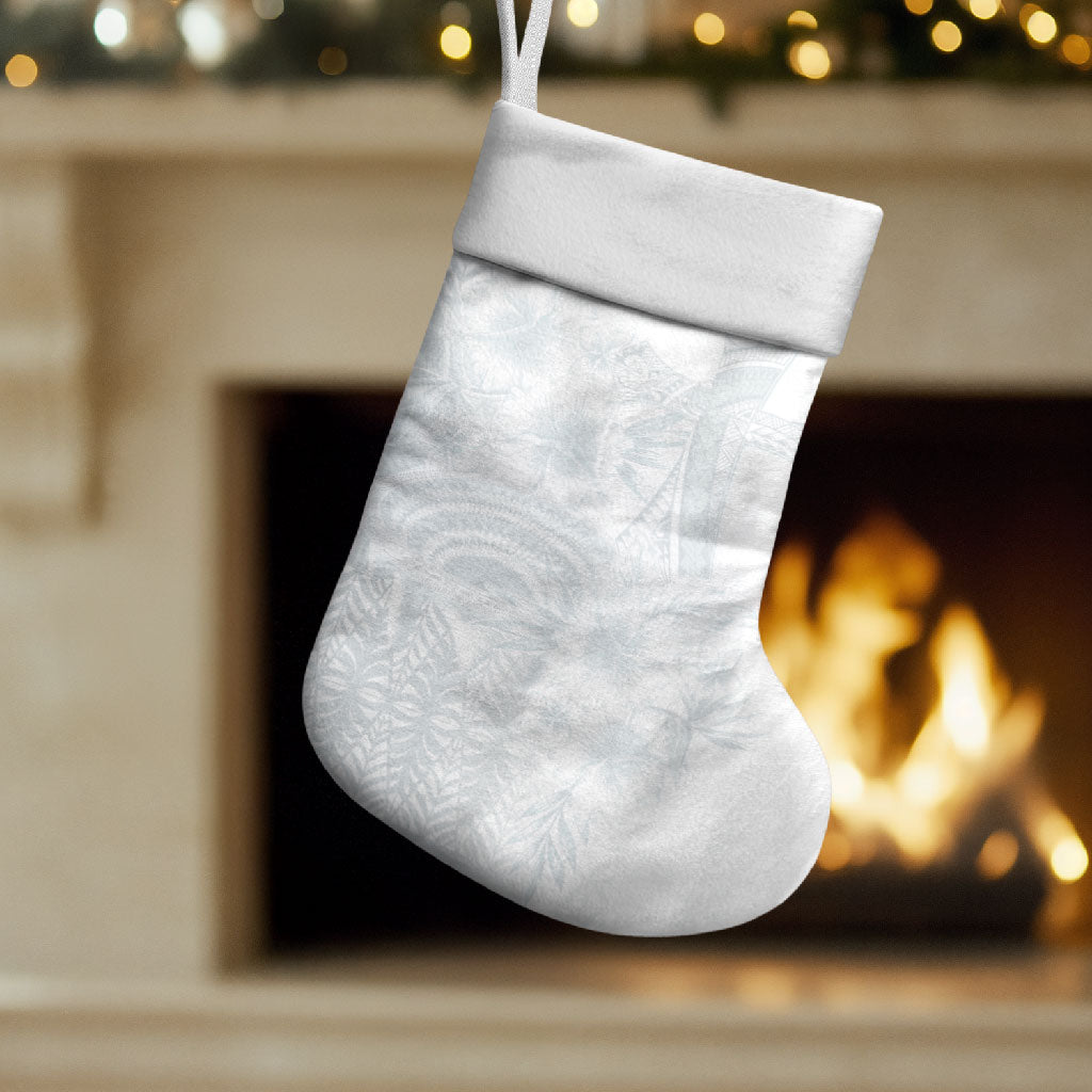 Tonga Ngatu Kupesi White Sunday Fakame Christmas Stocking Koe Otua Mo Tonga Ko Hoku Tofia LT7 Set of 2 White - Polynesian Pride