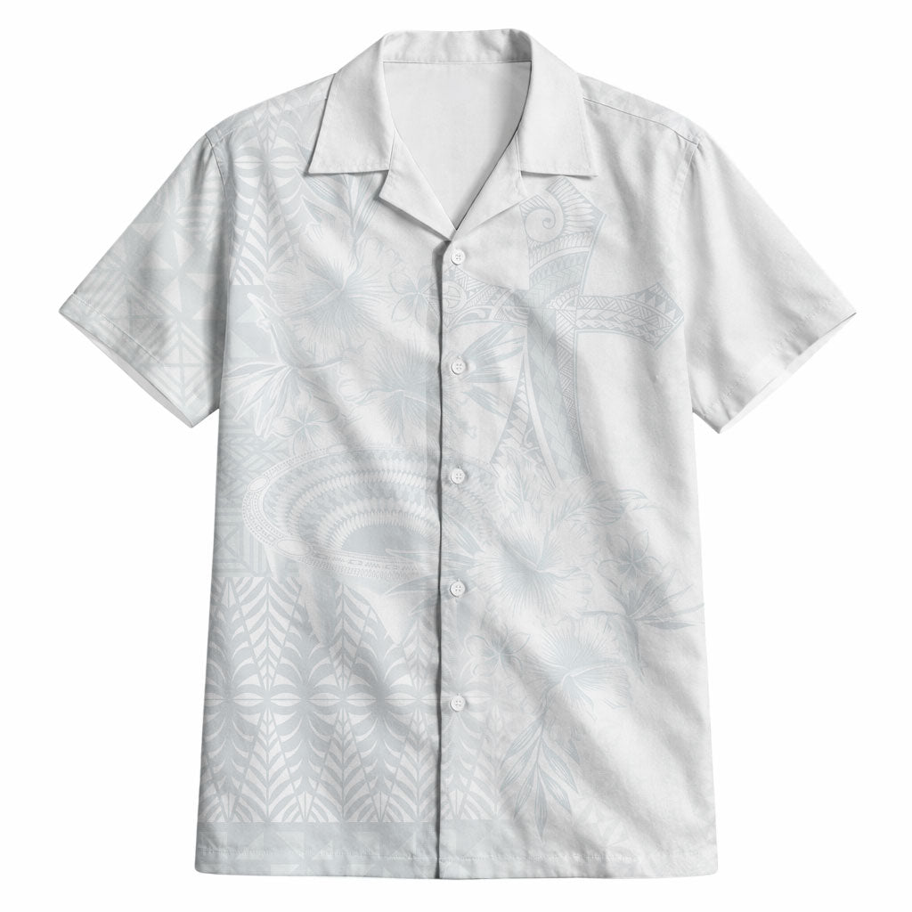 Tonga Ngatu Kupesi White Sunday Fakame Hawaiian Shirt Koe Otua Mo Tonga Ko Hoku Tofia LT7 White - Polynesian Pride
