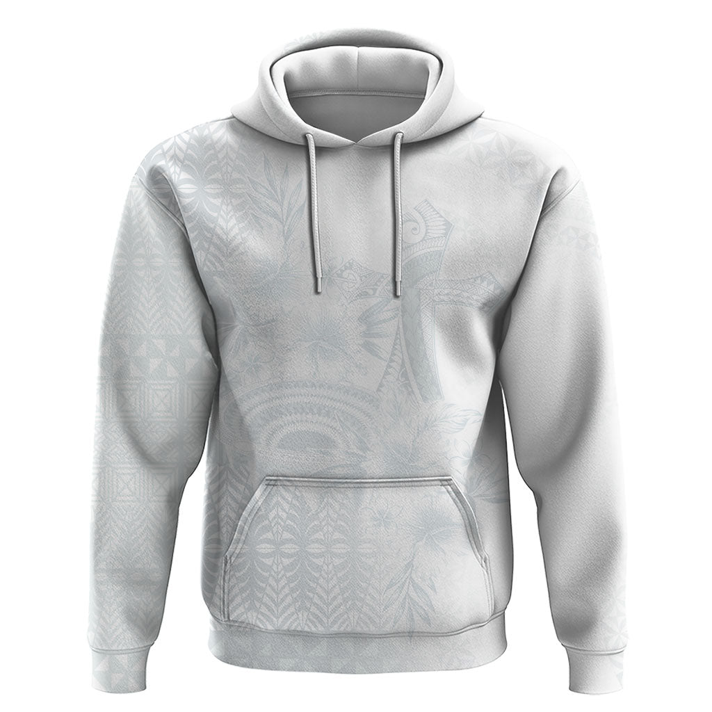 Tonga Ngatu Kupesi White Sunday Fakame Hoodie Koe Otua Mo Tonga Ko Hoku Tofia LT7 Pullover Hoodie White - Polynesian Pride