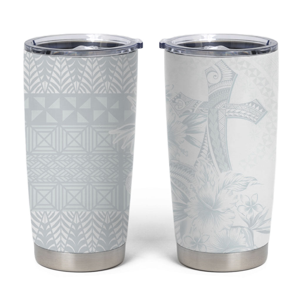 Tonga Ngatu Kupesi White Sunday Fakame Tumbler Cup Koe Otua Mo Tonga Ko Hoku Tofia LT7 White - Polynesian Pride