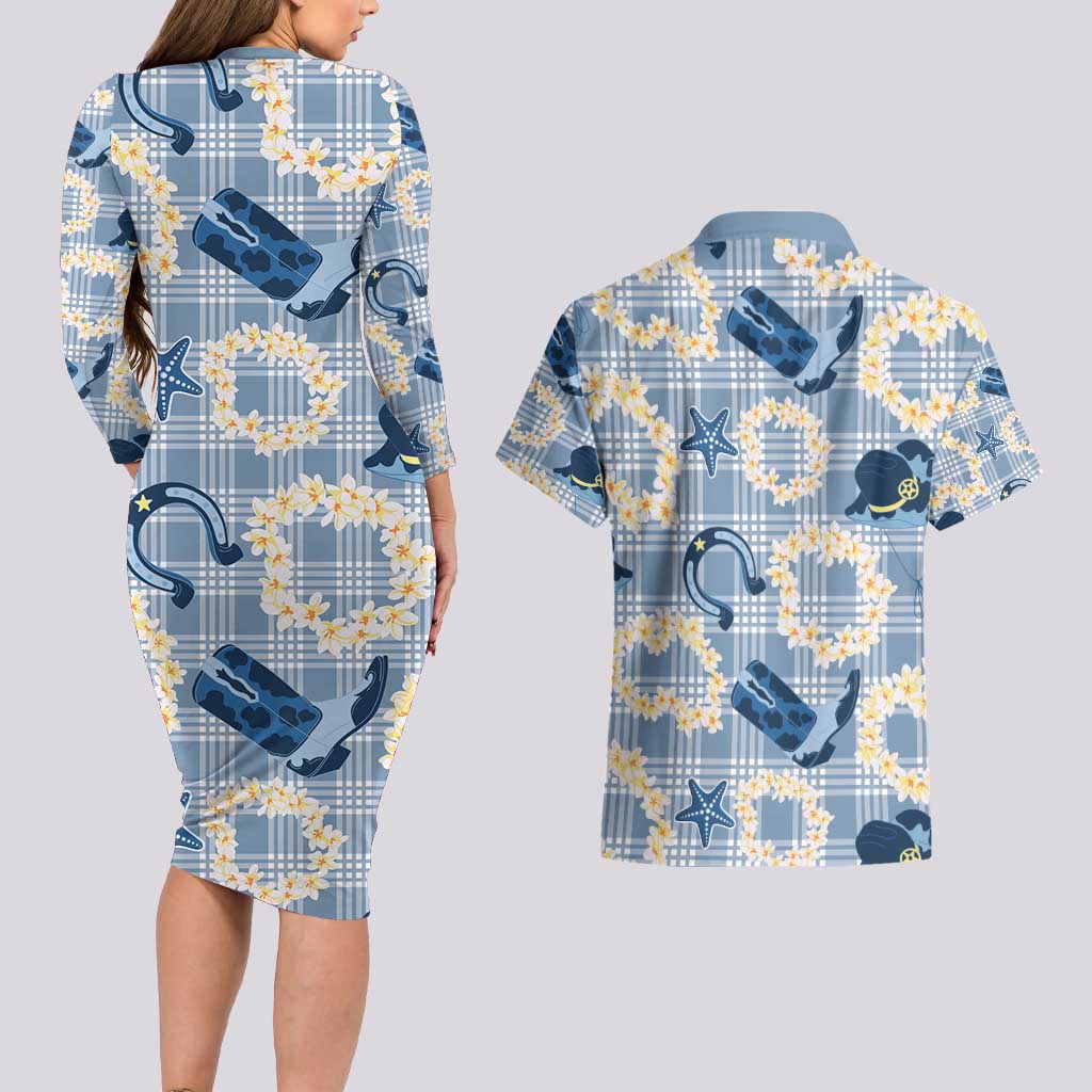 Aloha Hawaii Paniolo Jeans Palaka Couples Matching Long Sleeve Bodycon Dress and Hawaiian Shirt Coastal Rodeo - Polynesian Pride