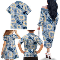 Aloha Hawaii Paniolo Jeans Palaka Family Matching Off The Shoulder Long Sleeve Dress and Hawaiian Shirt Coastal Rodeo LT7 - Polynesian Pride