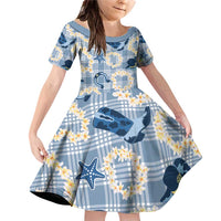Aloha Hawaii Paniolo Jeans Palaka Family Matching Off Shoulder Short Dress and Hawaiian Shirt Coastal Rodeo LT7 Daughter's Dress Pastel Blue - Polynesian Pride