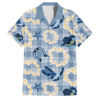 Aloha Hawaii Paniolo Jeans Palaka Family Matching Off Shoulder Short Dress and Hawaiian Shirt Coastal Rodeo LT7 Dad's Shirt - Short Sleeve Pastel Blue - Polynesian Pride