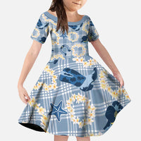 Aloha Hawaii Paniolo Jeans Palaka Family Matching Short Sleeve Bodycon Dress and Hawaiian Shirt Coastal Rodeo LT7 Daughter's Dress Pastel Blue - Polynesian Pride