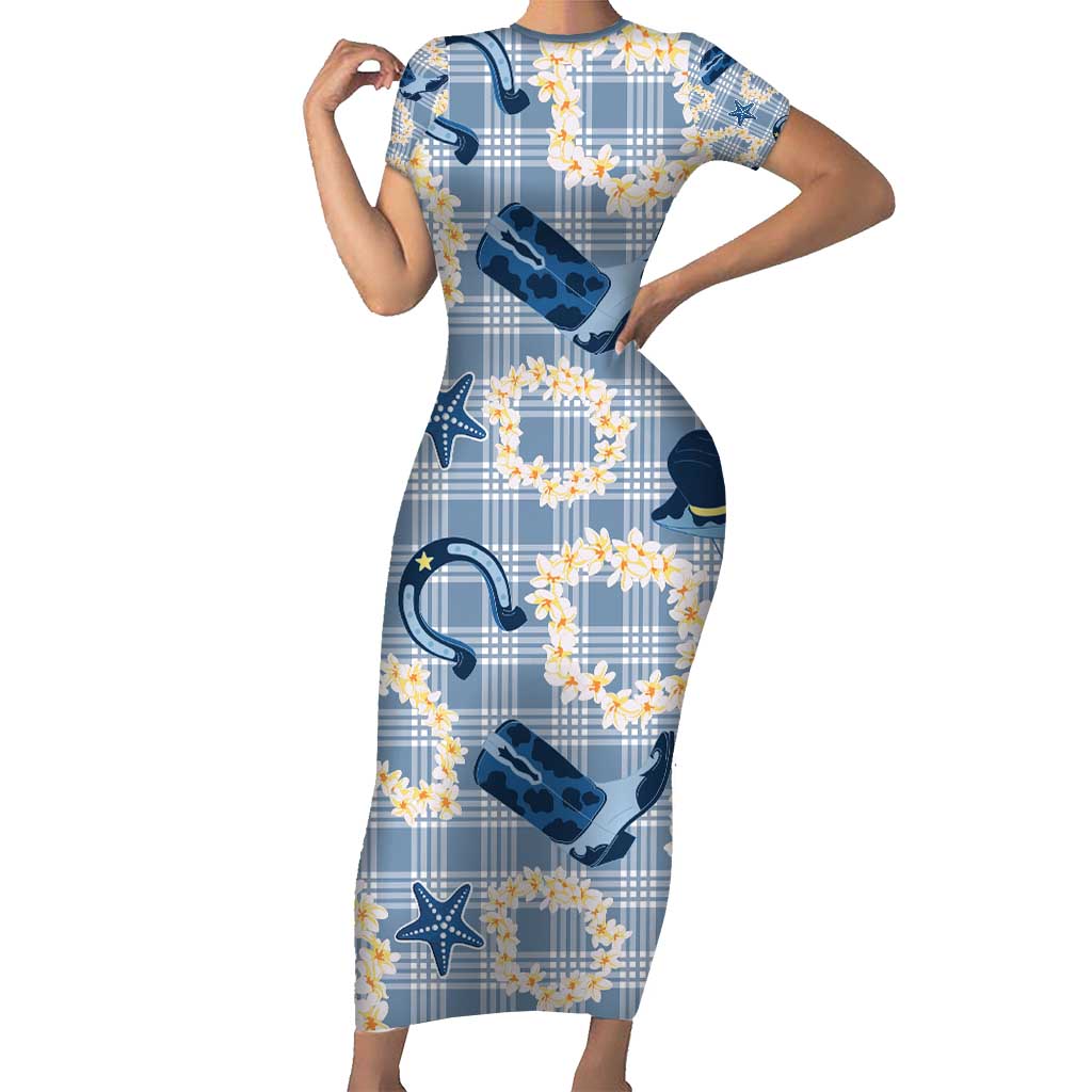 Aloha Hawaii Paniolo Jeans Palaka Family Matching Short Sleeve Bodycon Dress and Hawaiian Shirt Coastal Rodeo LT7 Mom's Dress Pastel Blue - Polynesian Pride