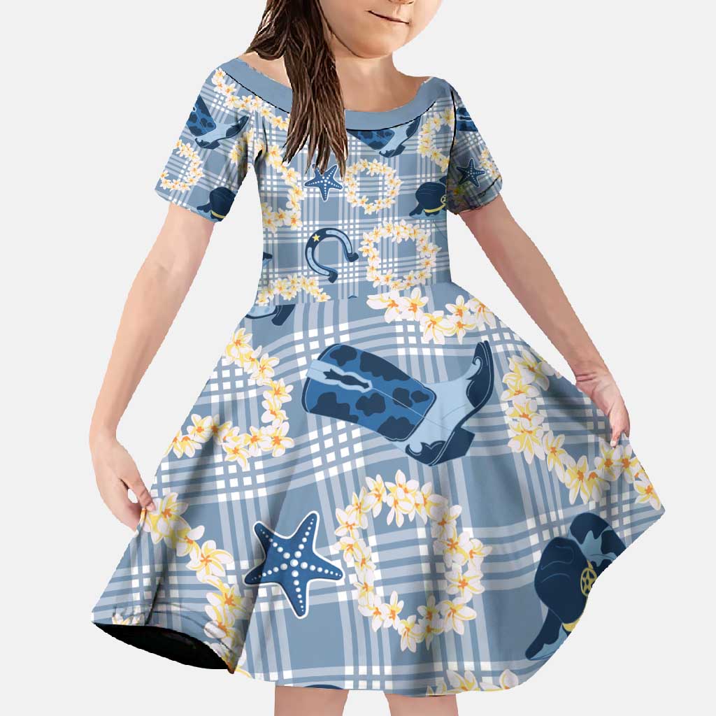 Aloha Hawaii Paniolo Jeans Palaka Family Matching Summer Maxi Dress and Hawaiian Shirt Coastal Rodeo LT7 Daughter's Dress Pastel Blue - Polynesian Pride