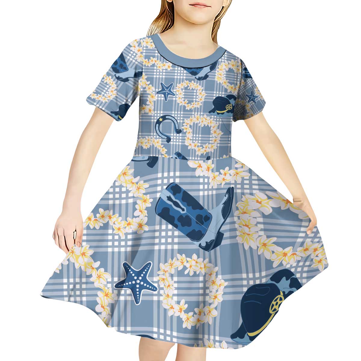 Aloha Hawaii Paniolo Jeans Palaka Kid Short Sleeve Dress Coastal Rodeo - Polynesian Pride