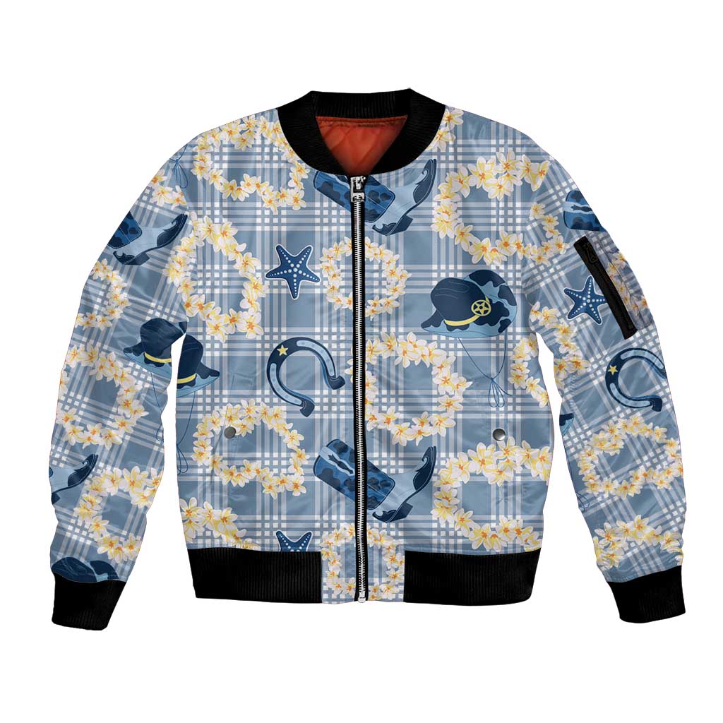 Aloha Hawaii Paniolo Jeans Palaka Sleeve Zip Bomber Jacket Coastal Rodeo - Polynesian Pride