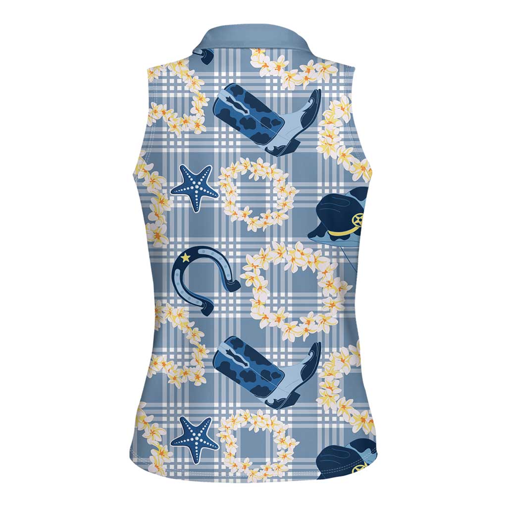 Aloha Hawaii Paniolo Jeans Palaka Women Sleeveless Polo Shirt Coastal Rodeo - Polynesian Pride