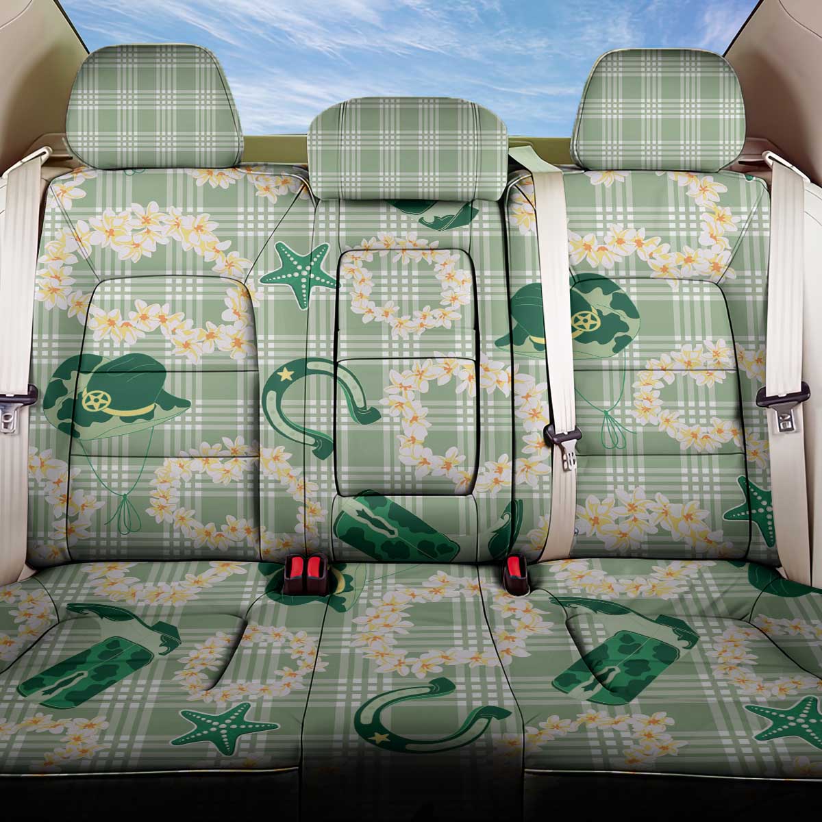 Aloha Hawaii Paniolo Mint Palaka Back Car Seat Cover Coastal Rodeo - Polynesian Pride