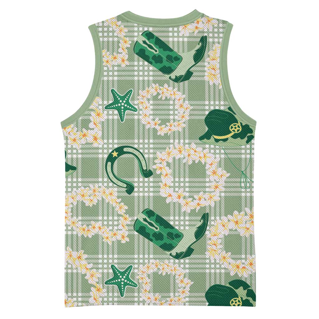 Aloha Hawaii Paniolo Mint Palaka Basketball Jersey Coastal Rodeo - Polynesian Pride