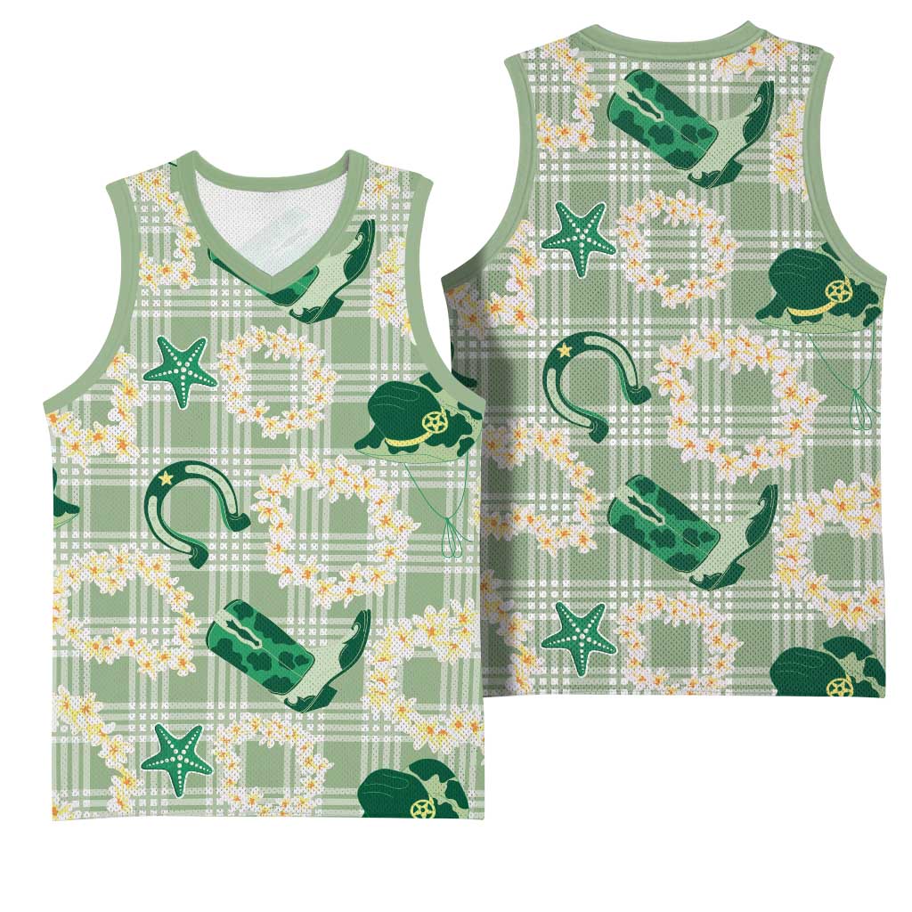 Aloha Hawaii Paniolo Mint Palaka Basketball Jersey Coastal Rodeo - Polynesian Pride