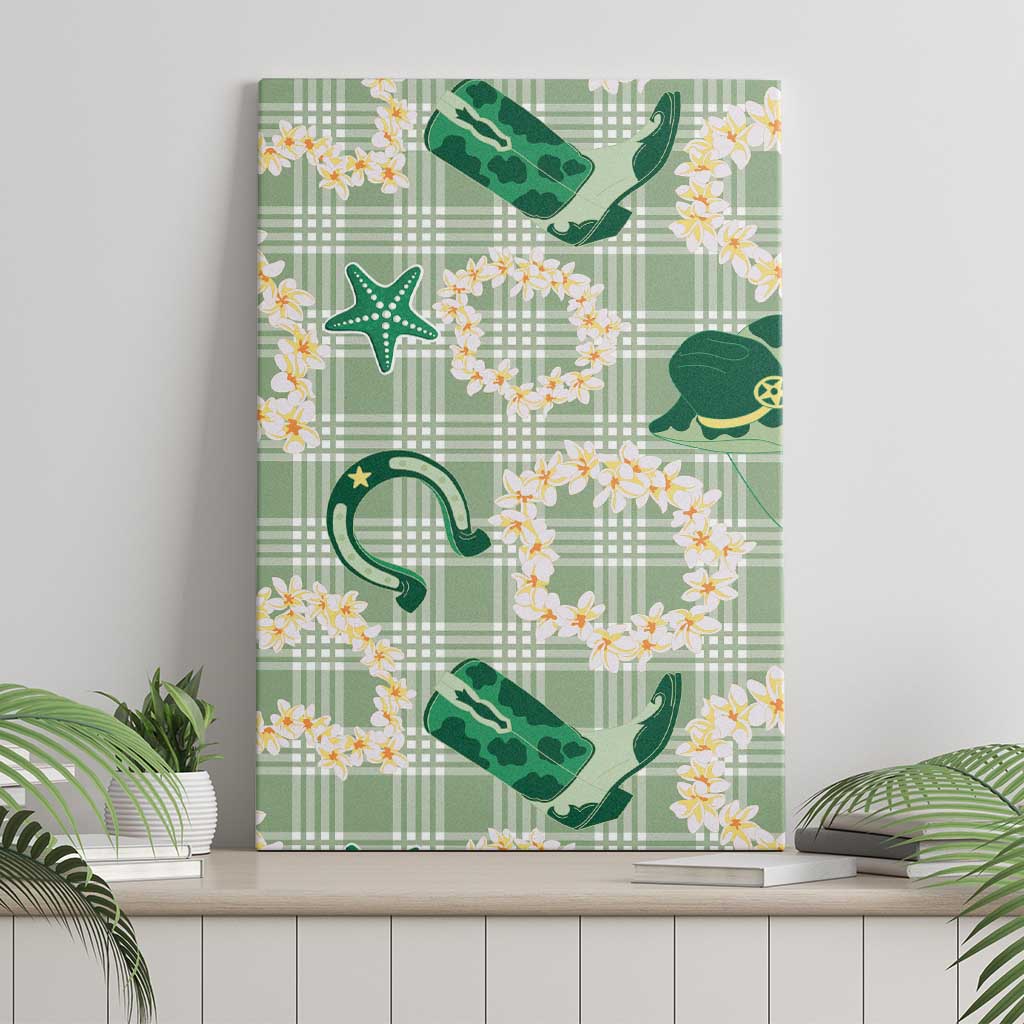 Aloha Hawaii Paniolo Mint Palaka Canvas Wall Art Coastal Rodeo - Polynesian Pride