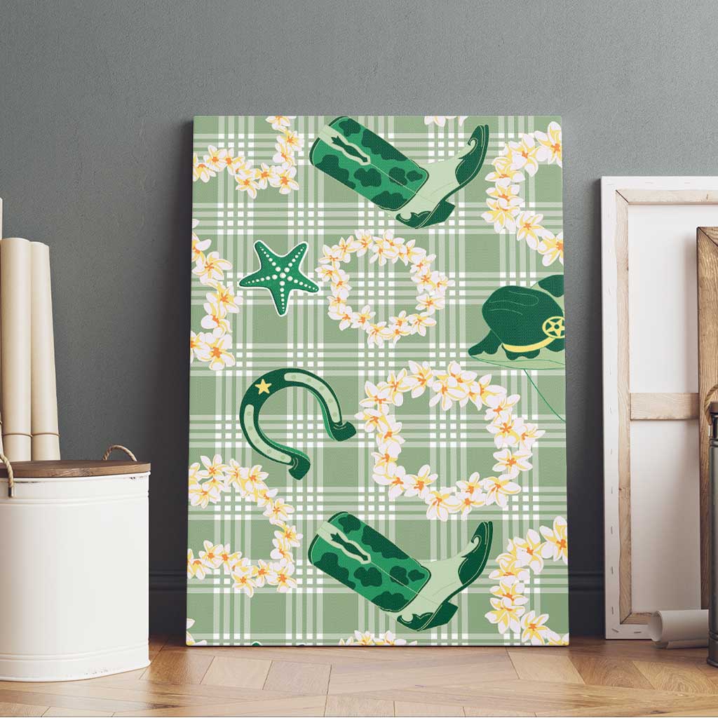 Aloha Hawaii Paniolo Mint Palaka Canvas Wall Art Coastal Rodeo - Polynesian Pride