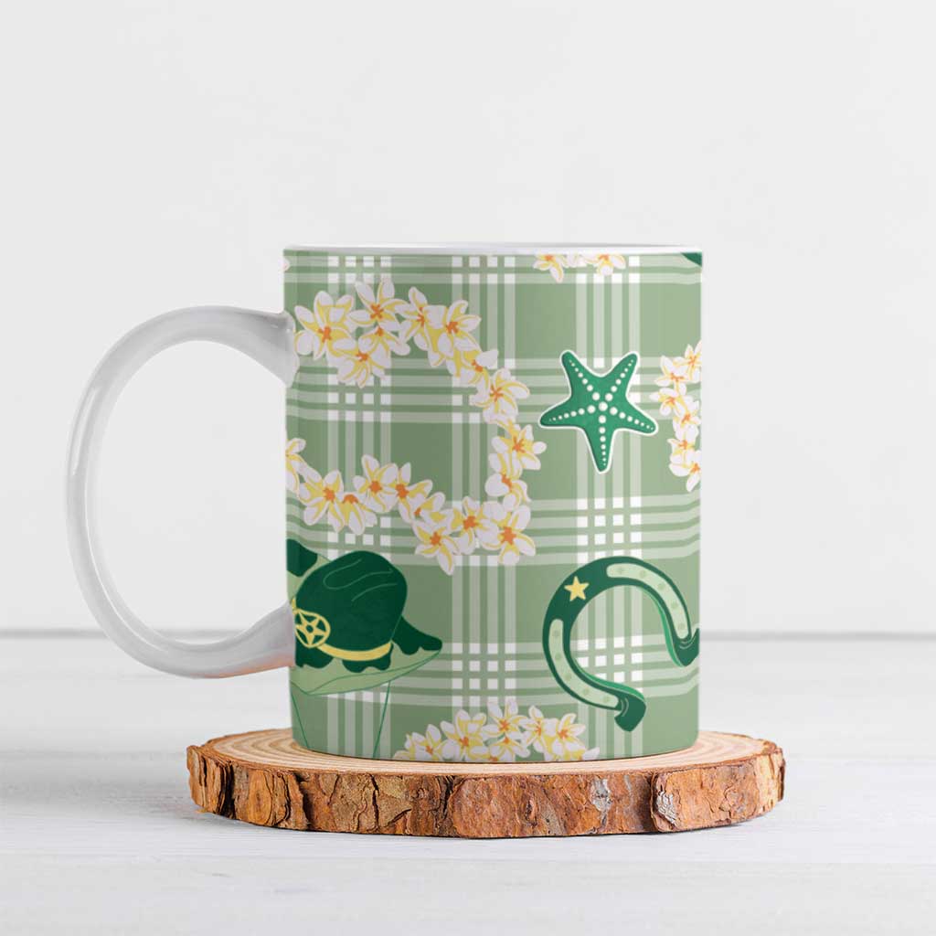 Aloha Hawaii Paniolo Mint Palaka Ceramic Mug Coastal Rodeo - Polynesian Pride