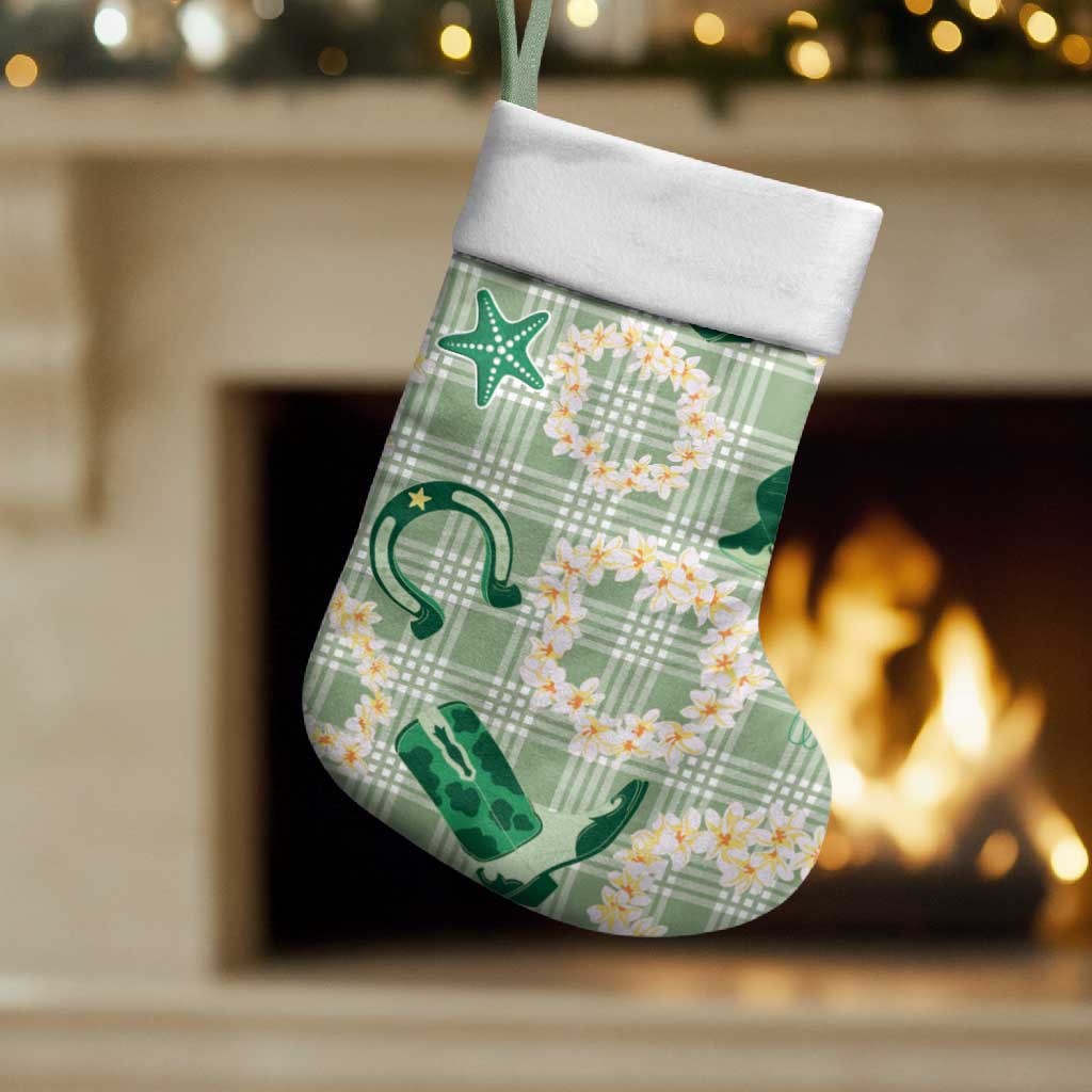 Aloha Hawaii Paniolo Mint Palaka Christmas Stocking Coastal Rodeo - Polynesian Pride