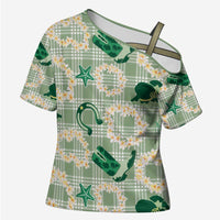 Aloha Hawaii Paniolo Mint Palaka Cross Shoulder Shirt Coastal Rodeo - Polynesian Pride