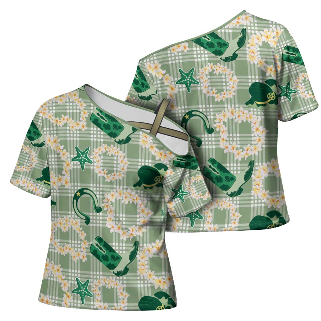 Aloha Hawaii Paniolo Mint Palaka Cross Shoulder Shirt Coastal Rodeo - Polynesian Pride