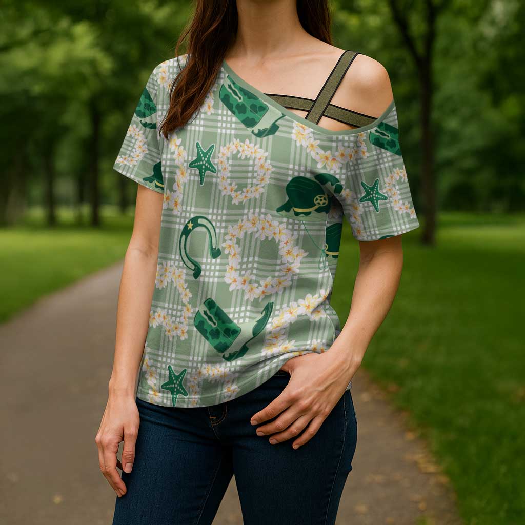 Aloha Hawaii Paniolo Mint Palaka Cross Shoulder Shirt Coastal Rodeo - Polynesian Pride