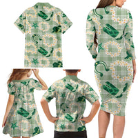 Aloha Hawaii Paniolo Mint Palaka Family Matching Long Sleeve Bodycon Dress and Hawaiian Shirt Coastal Rodeo LT7 - Polynesian Pride