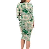 Aloha Hawaii Paniolo Mint Palaka Family Matching Long Sleeve Bodycon Dress and Hawaiian Shirt Coastal Rodeo LT7 - Polynesian Pride