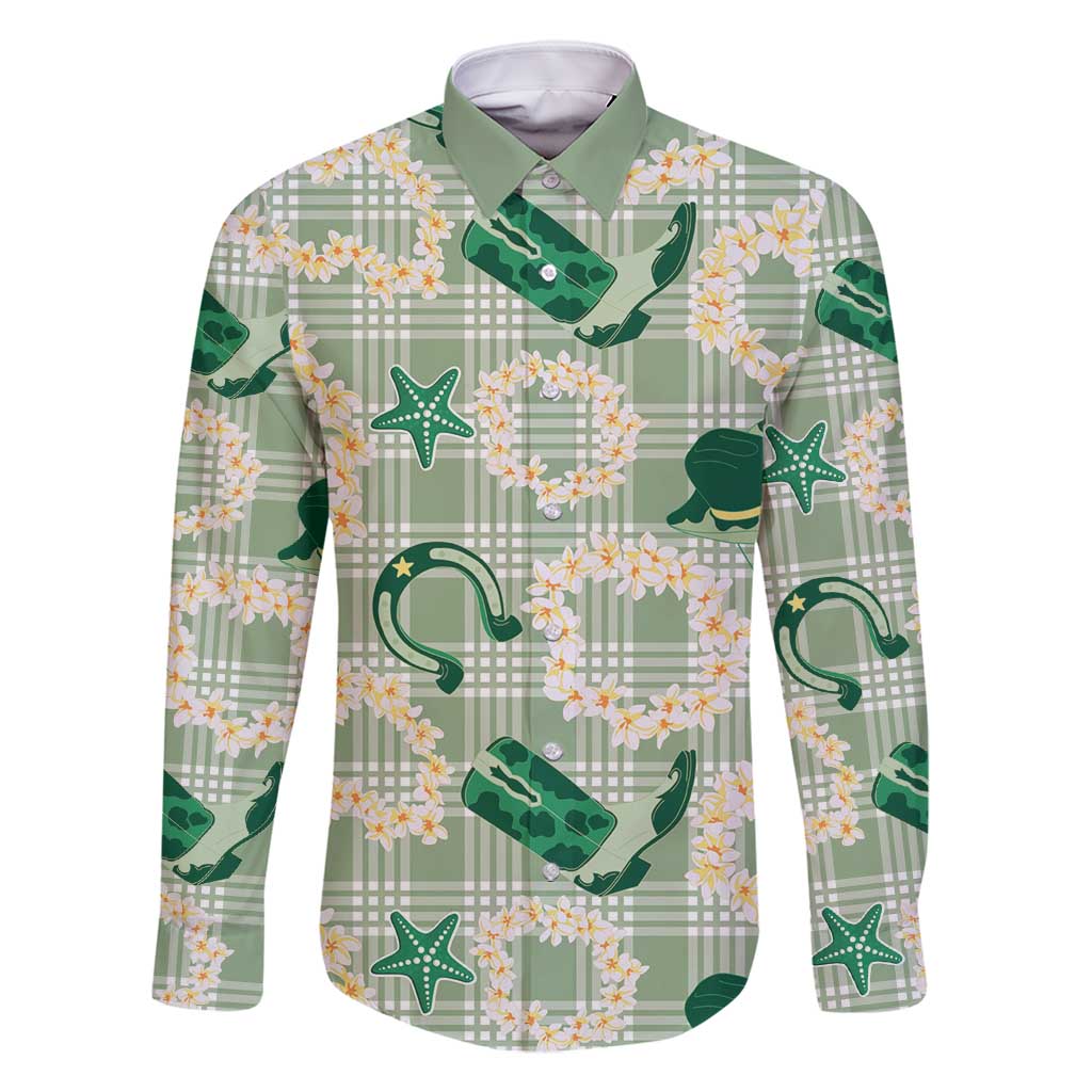 Aloha Hawaii Paniolo Mint Palaka Family Matching Mermaid Dress and Hawaiian Shirt Coastal Rodeo LT7 Dad's Shirt - Long Sleeve Mint - Polynesian Pride