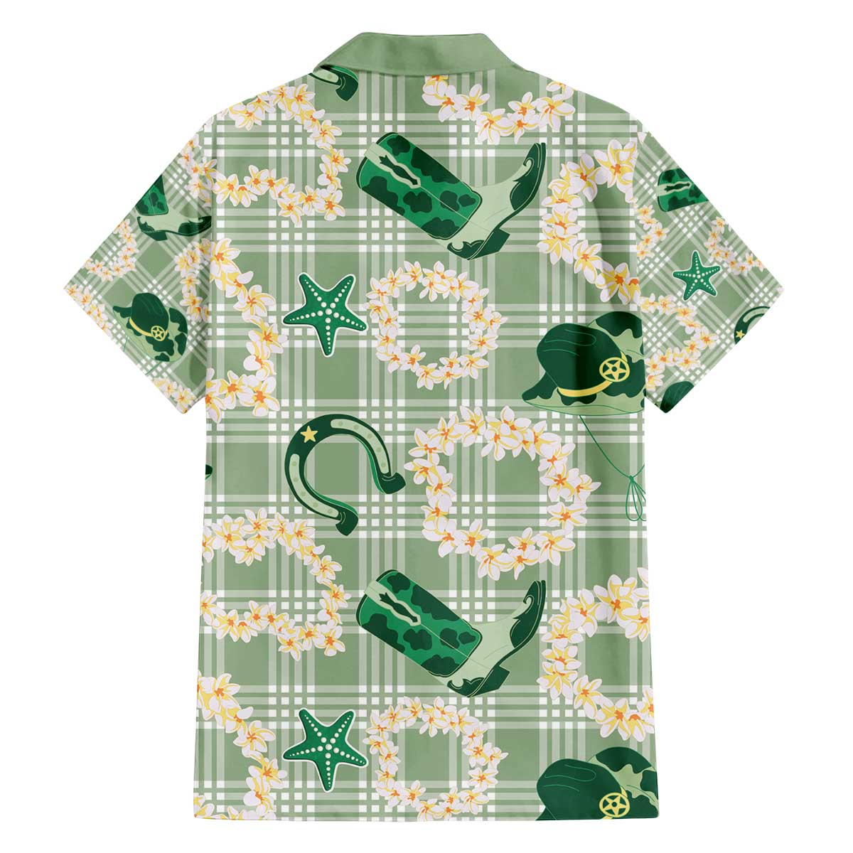 Aloha Hawaii Paniolo Mint Palaka Family Matching Off The Shoulder Long Sleeve Dress and Hawaiian Shirt Coastal Rodeo LT7 - Polynesian Pride