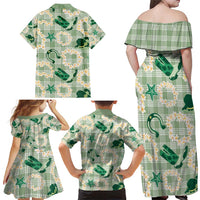Aloha Hawaii Paniolo Mint Palaka Family Matching Off Shoulder Maxi Dress and Hawaiian Shirt Coastal Rodeo LT7 - Polynesian Pride