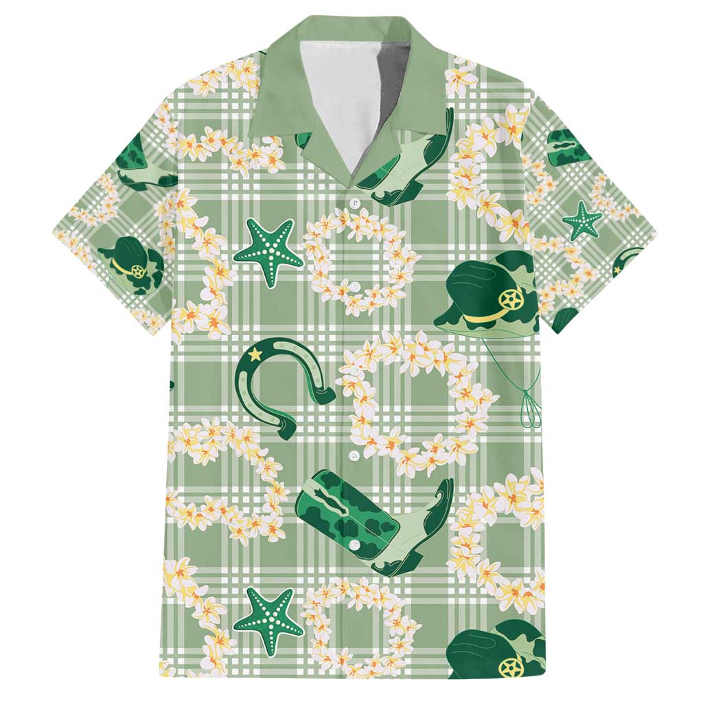 Aloha Hawaii Paniolo Mint Palaka Family Matching Off Shoulder Maxi Dress and Hawaiian Shirt Coastal Rodeo LT7 Dad's Shirt - Short Sleeve Mint - Polynesian Pride